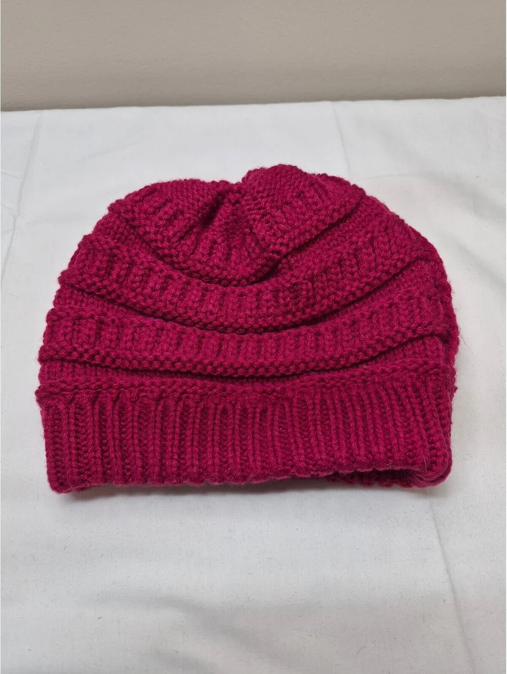 C.C Brand Fuchsia Pink Knit Beanie Hat, 100% Acrylic, One Size Fits All B472